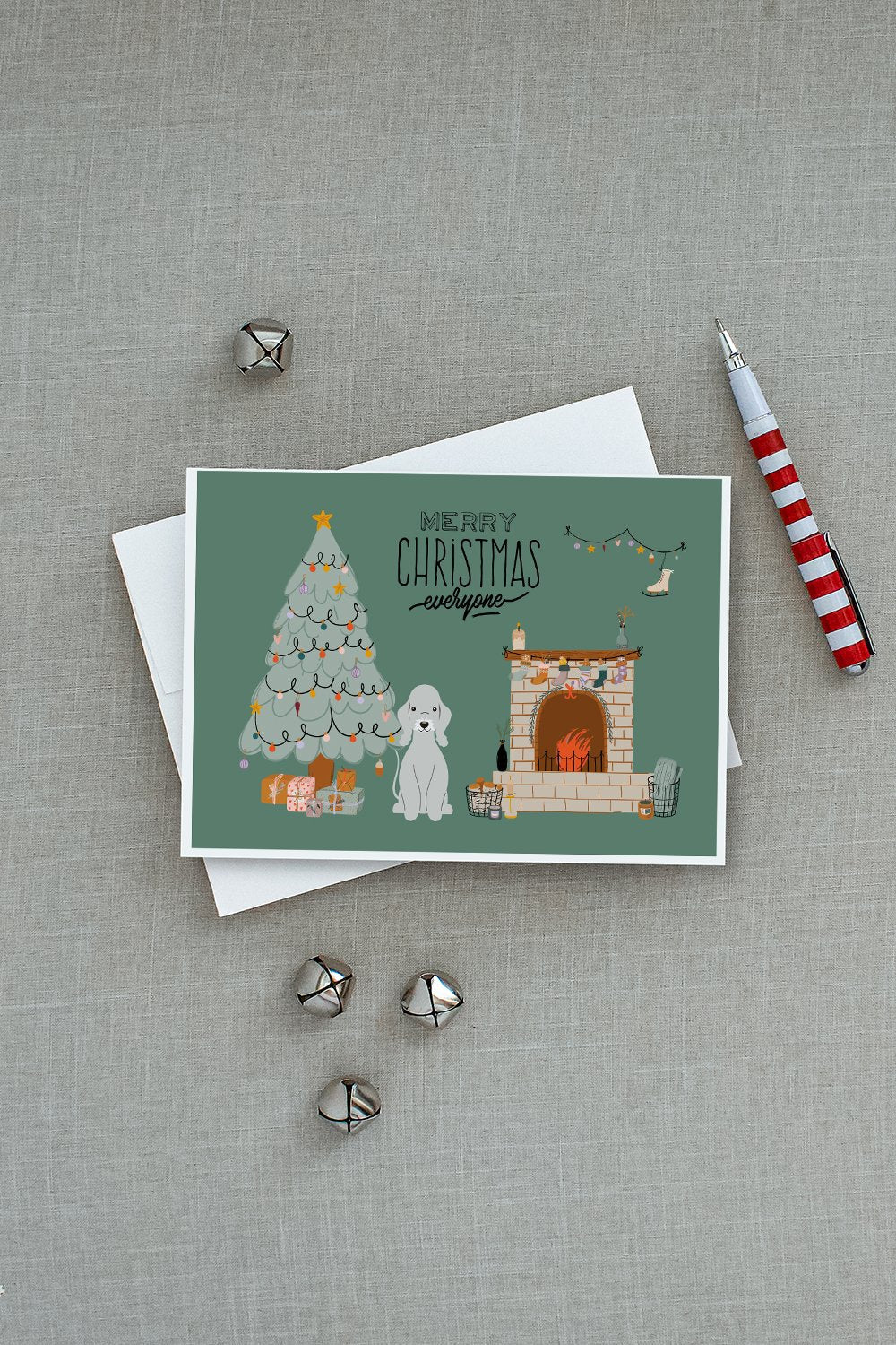 Blue Bedlington Terrier Christmas Everyone Greeting Cards Pack of 8 Blank Cards with Envelopes Whimsical A7 Size 5x7
