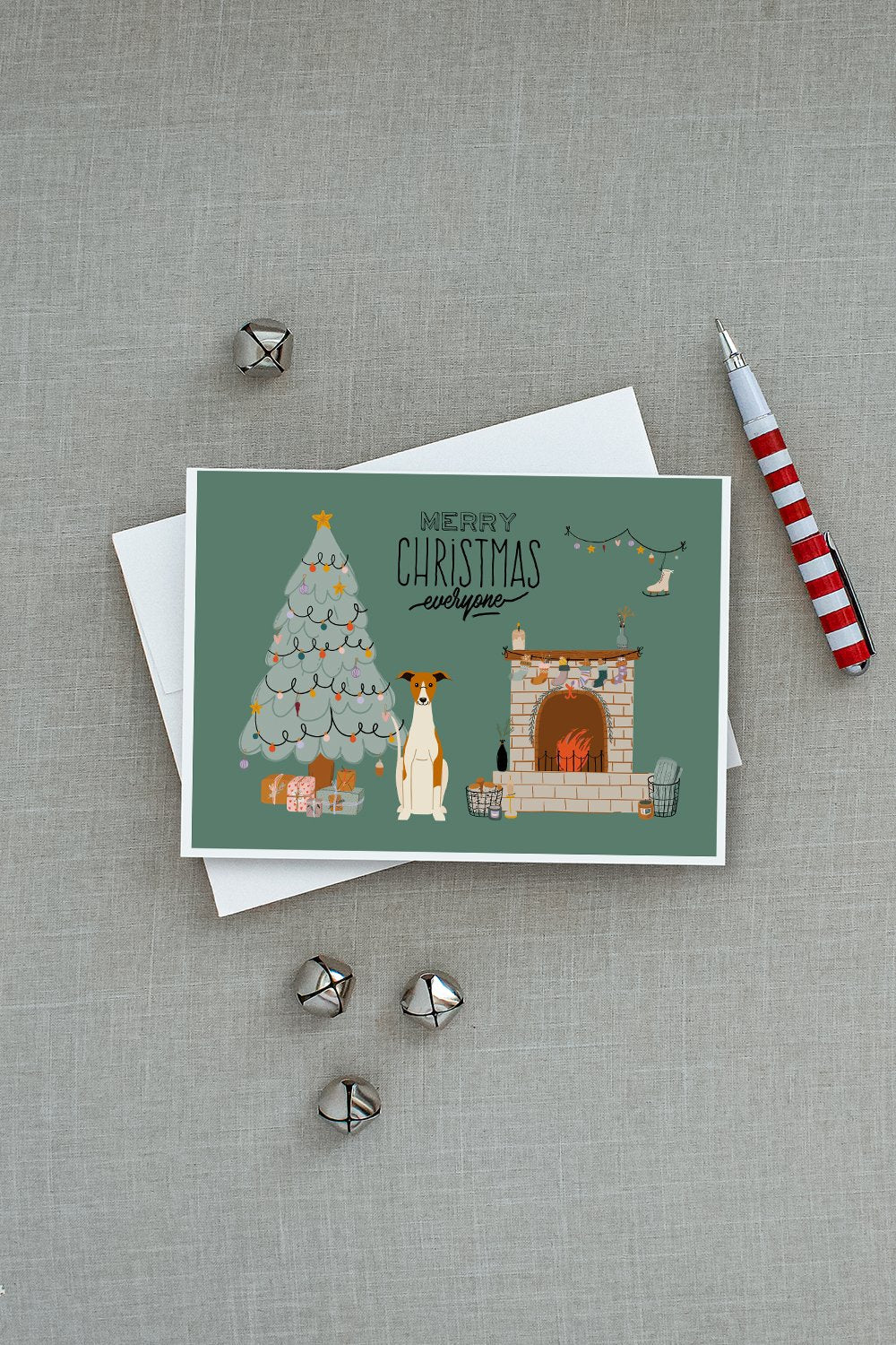 Whippet Christmas Everyone Greeting Cards Pack of 8 Blank Cards with Envelopes Whimsical A7 Size 5x7