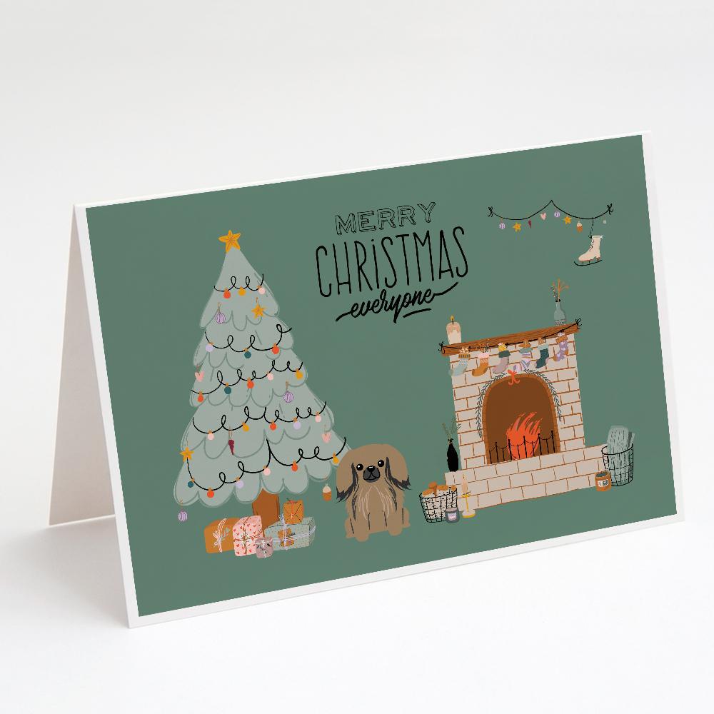 Tan Pekingese Christmas Everyone Greeting Cards Pack of 8 Blank Cards with Envelopes Whimsical A7 Size 5x7