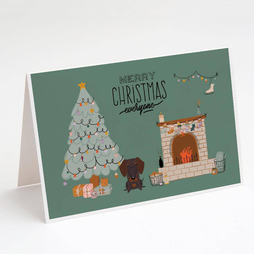 Chocolate Wire Haired Dachshund Christmas Everyone Greeting Cards Pack of 8 Blank Cards with Envelopes Whimsical A7 Size 5x7