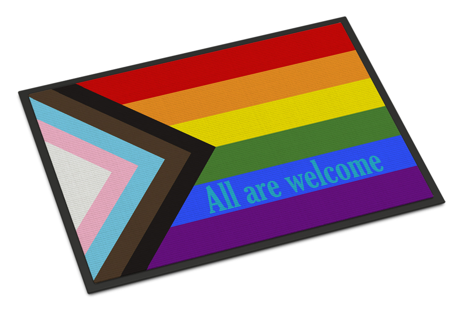 Gay Progress Pride All are Welcome Doormat Indoor Outdoor 18H X 27W Front Door Mat Rugs for Entryway, Non Slip Washable
