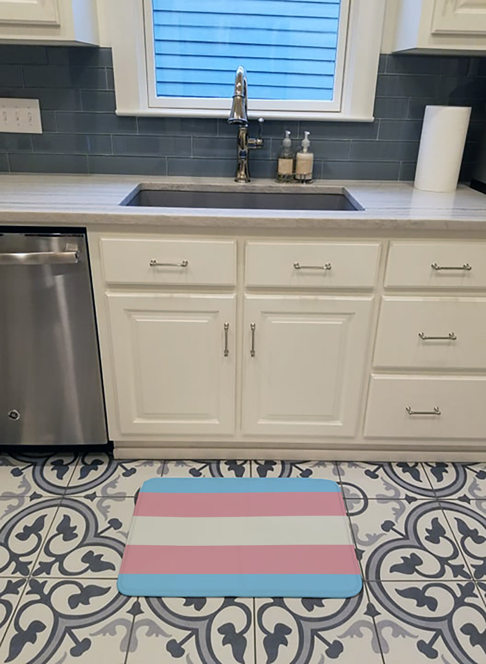 Transgender Pride Memory Foam Kitchen Mat Machine Washable Anti-Fatigue Cushion Comfort Bath or Kitchen Rug