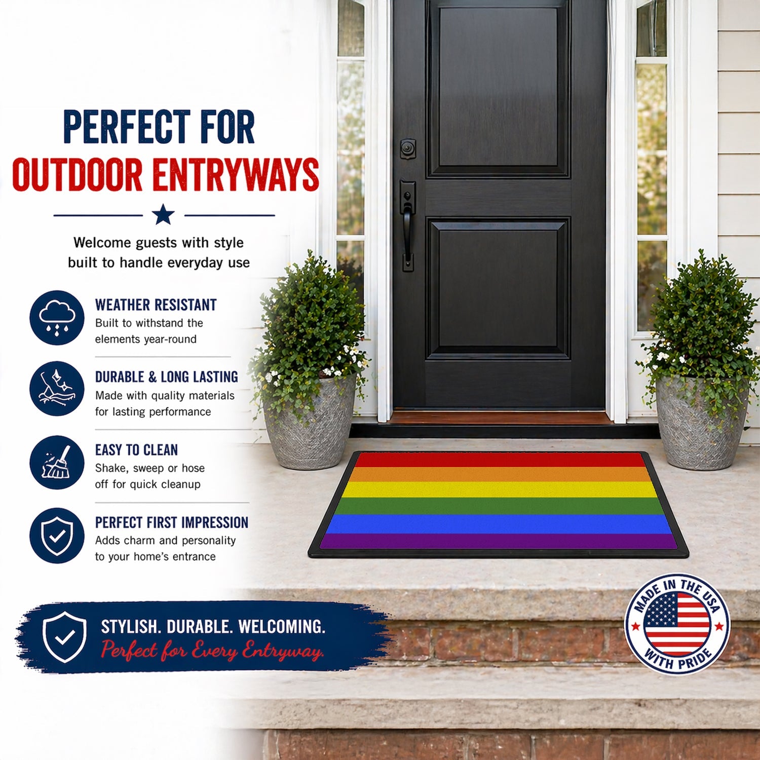 Gay Pride Doormat Indoor Outdoor 24H X 36W Front Door Mat Rugs for Entryway, Non Slip Washable Low Pile,