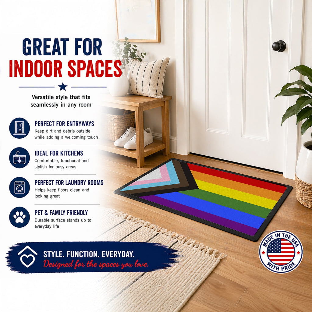 Gay Pride Progress Pride Doormat Indoor Outdoor 24H X 36W Front Door Mat Rugs for Entryway, Non Slip Washable Low Pile,