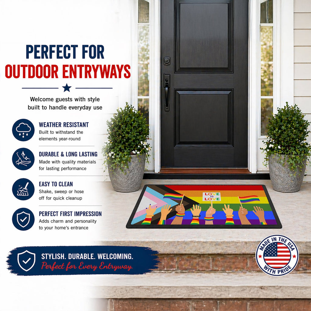 Gay Pride Parade Progress Pride Doormat Indoor Outdoor 24H X 36W Front Door Mat Rugs for Entryway, Non Slip Washable Low Pile,