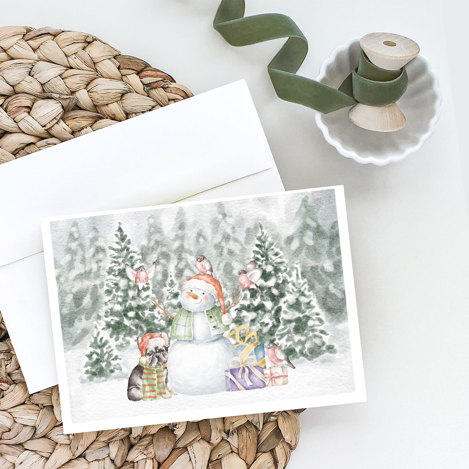 French Bulldog Brindle Christmas Greeting Cards Pack of 8 Blank Cards with Envelopes Whimsical A7 Size 5x7