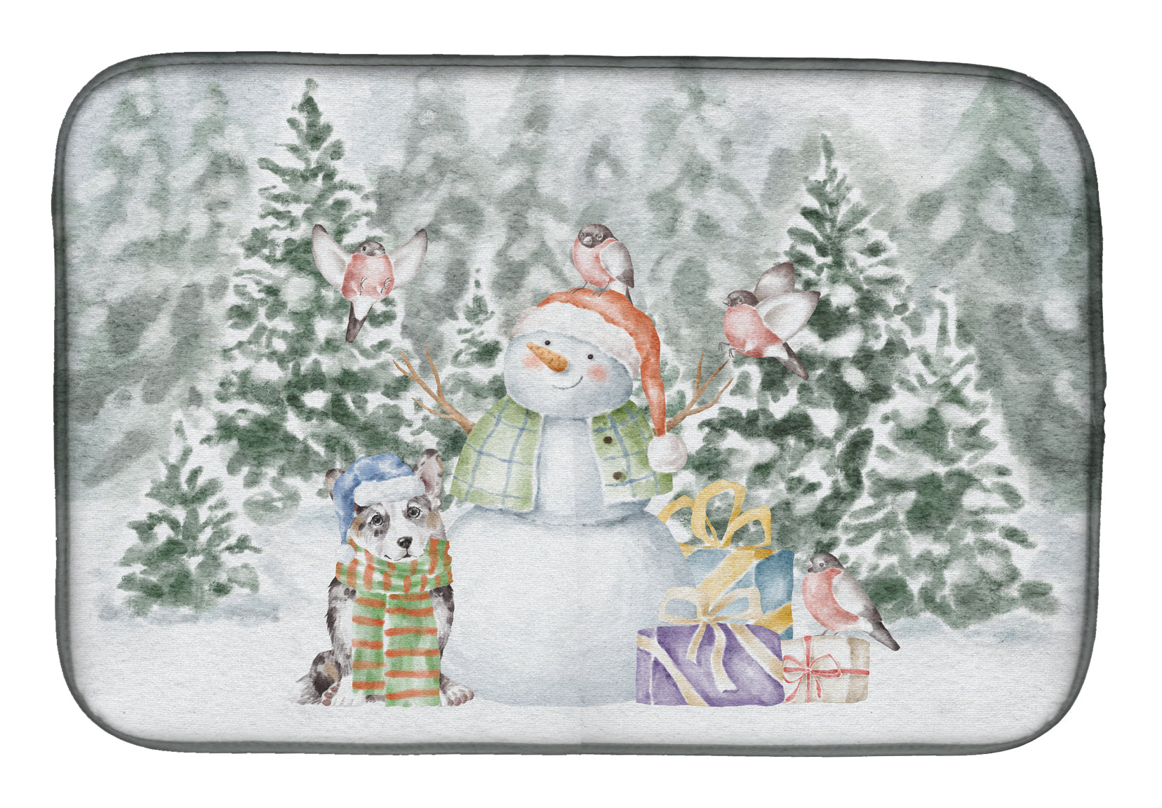 Corgi Blue Merle Christmas Dish Drying Mat Absorbent Dish Drying Mat Pad for Kitchen Counter Dish Drainer Mat for Countertop, 14 x 21", Multicolor