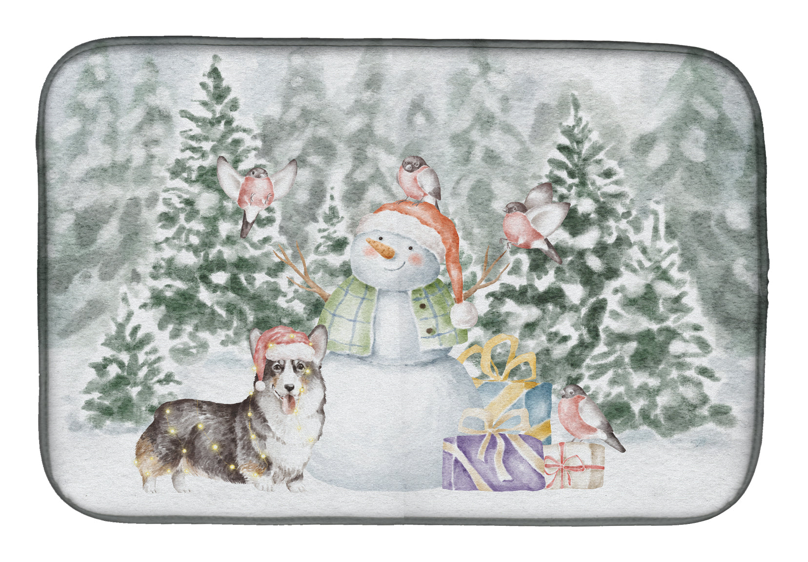 Corgi Black and Tan Points Christmas Dish Drying Mat Absorbent Dish Drying Mat Pad for Kitchen Counter Dish Drainer Mat for Countertop, 14 x 21", Multicolor