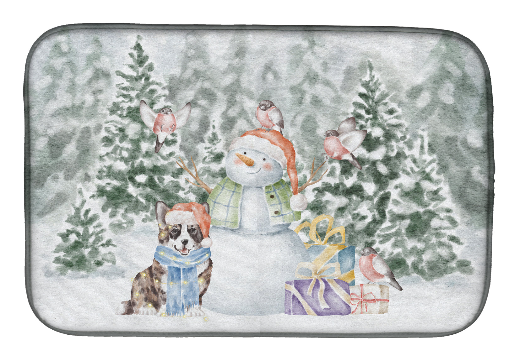 Corgi Blue Merle and Tan Points Christmas Dish Drying Mat Absorbent Dish Drying Mat Pad for Kitchen Counter Dish Drainer Mat for Countertop, 14 x 21", Multicolor