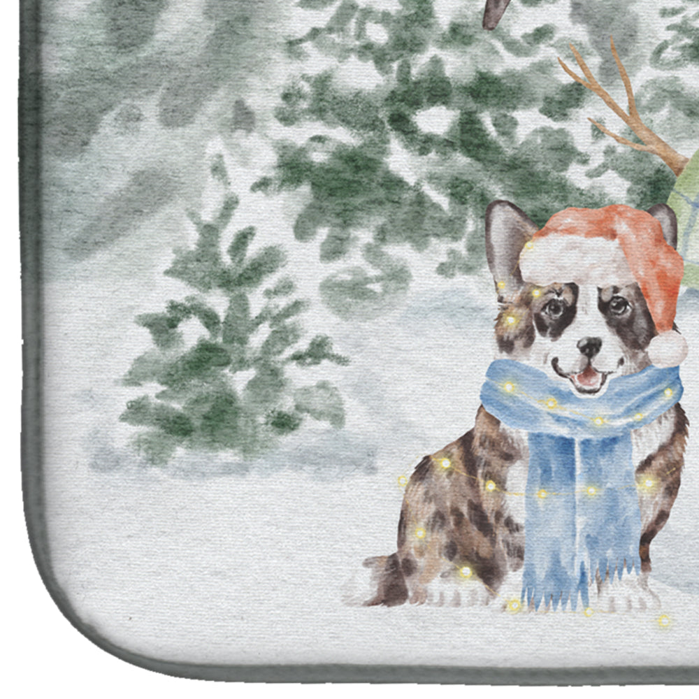 Corgi Blue Merle and Tan Points Christmas Dish Drying Mat Absorbent Dish Drying Mat Pad for Kitchen Counter Dish Drainer Mat for Countertop, 14 x 21", Multicolor