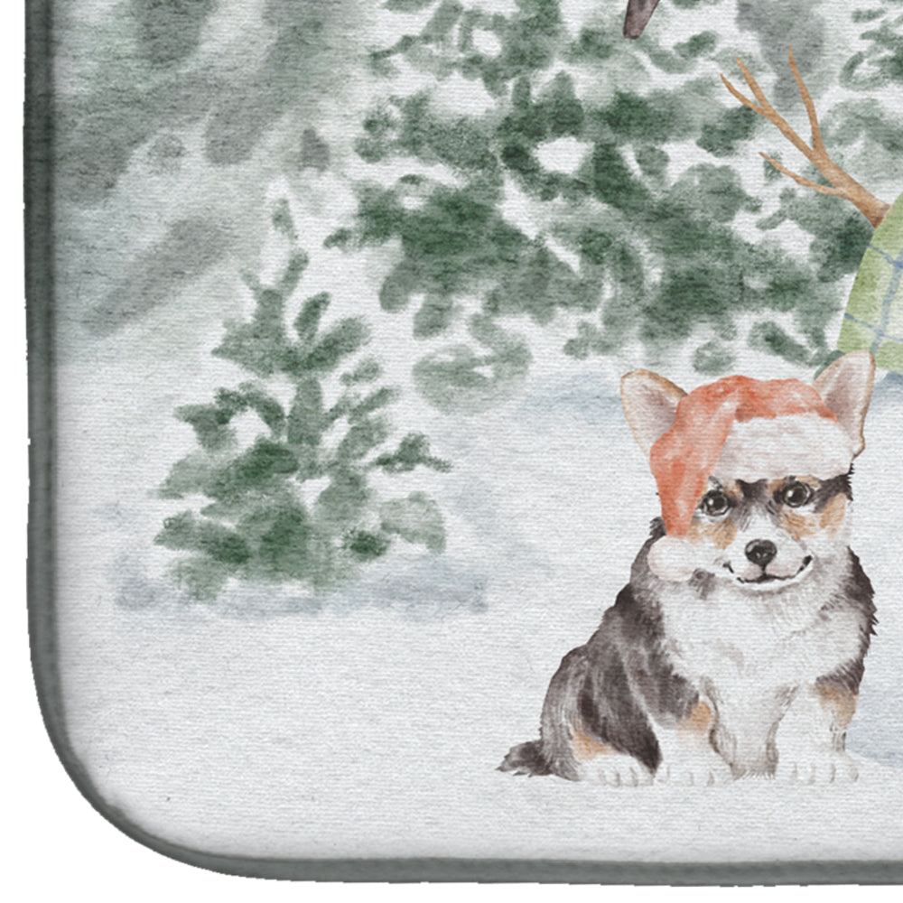 Corgi Puppy Black and Tan Points Christmas Dish Drying Mat Absorbent Dish Drying Mat Pad for Kitchen Counter Dish Drainer Mat for Countertop, 14 x 21", Multicolor