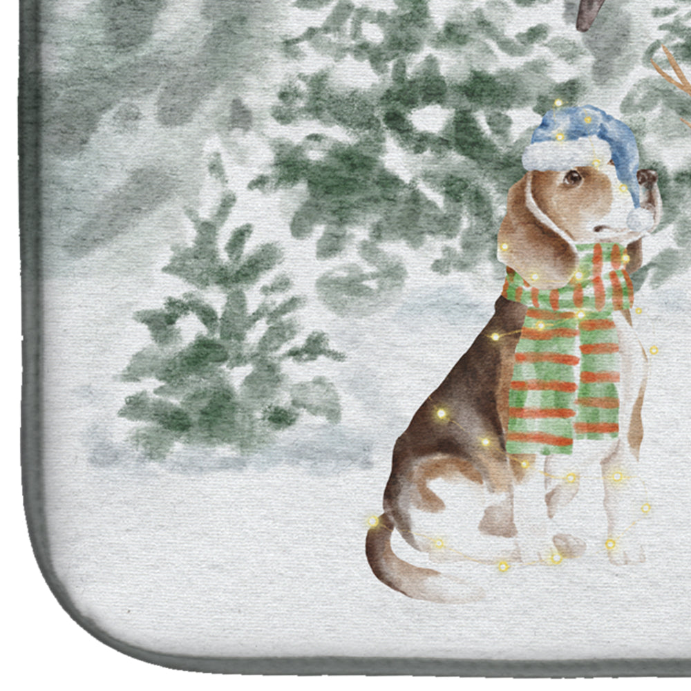 Beagle Tricolor Side View Christmas Dish Drying Mat Absorbent Dish Drying Mat Pad for Kitchen Counter Dish Drainer Mat for Countertop, 14 x 21", Multicolor
