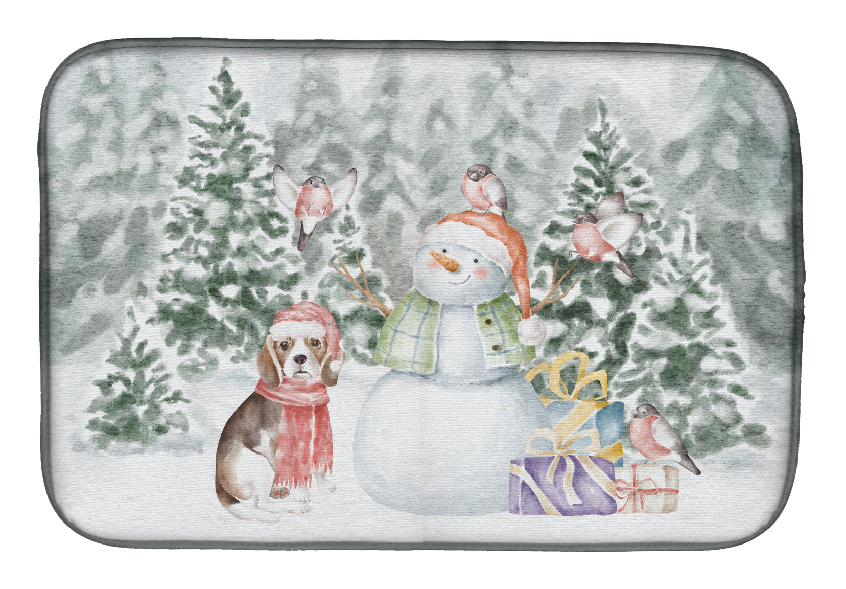 Beagle Tricolor Christmas Dish Drying Mat Absorbent Dish Drying Mat Pad for Kitchen Counter Dish Drainer Mat for Countertop, 14 x 21", Multicolor