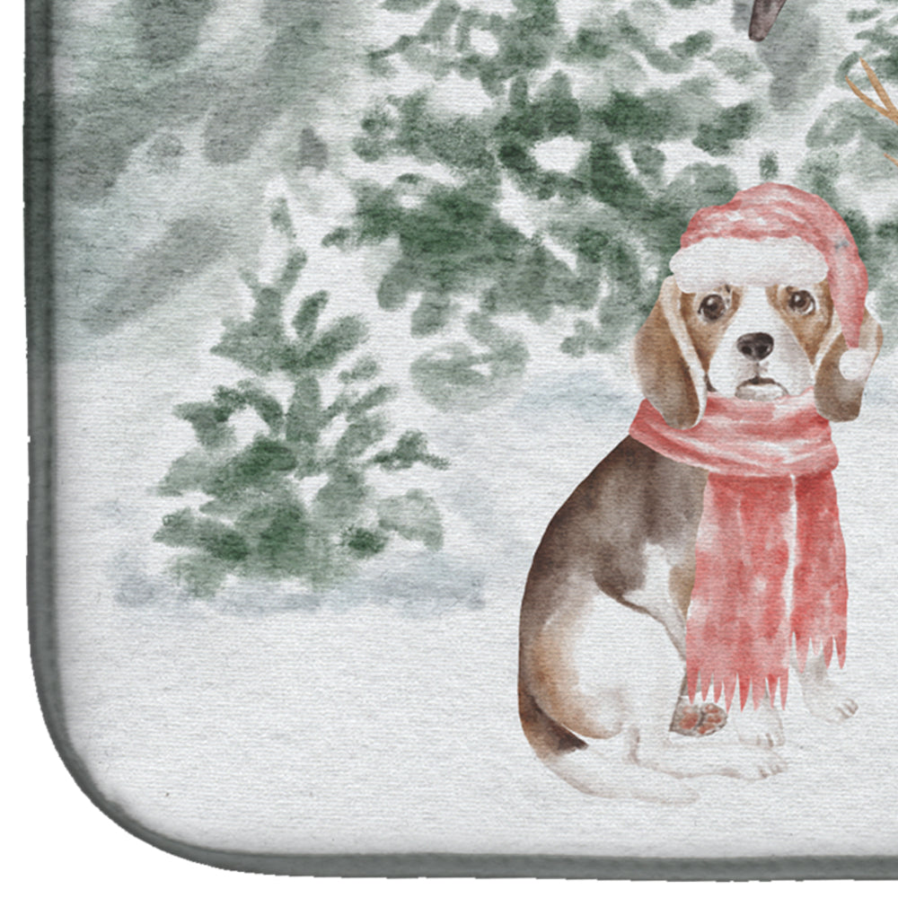 Beagle Tricolor Christmas Dish Drying Mat Absorbent Dish Drying Mat Pad for Kitchen Counter Dish Drainer Mat for Countertop, 14 x 21", Multicolor