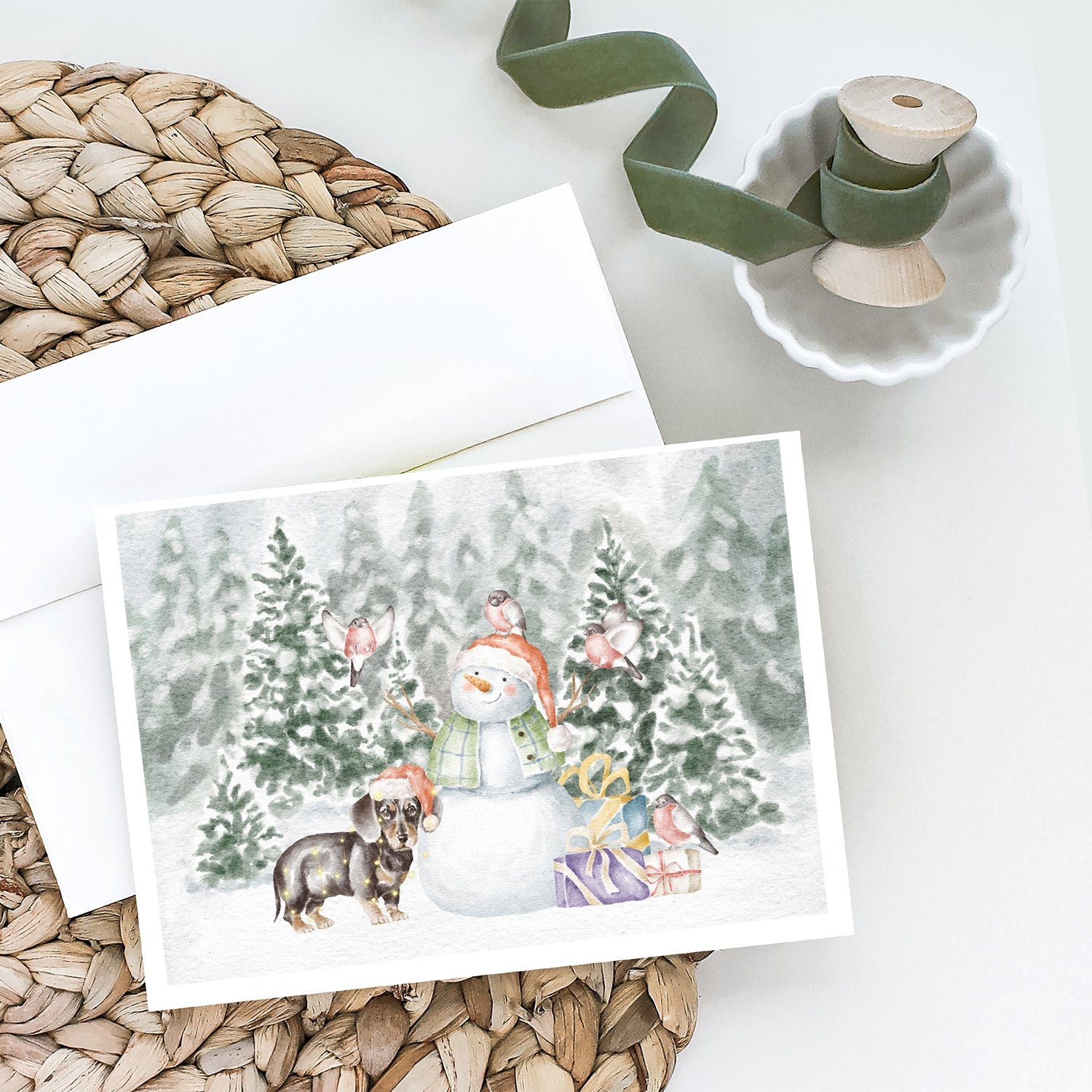 Dachshund Black and Tan Standing Christmas Greeting Cards Pack of 8 Blank Cards with Envelopes Whimsical A7 Size 5x7
