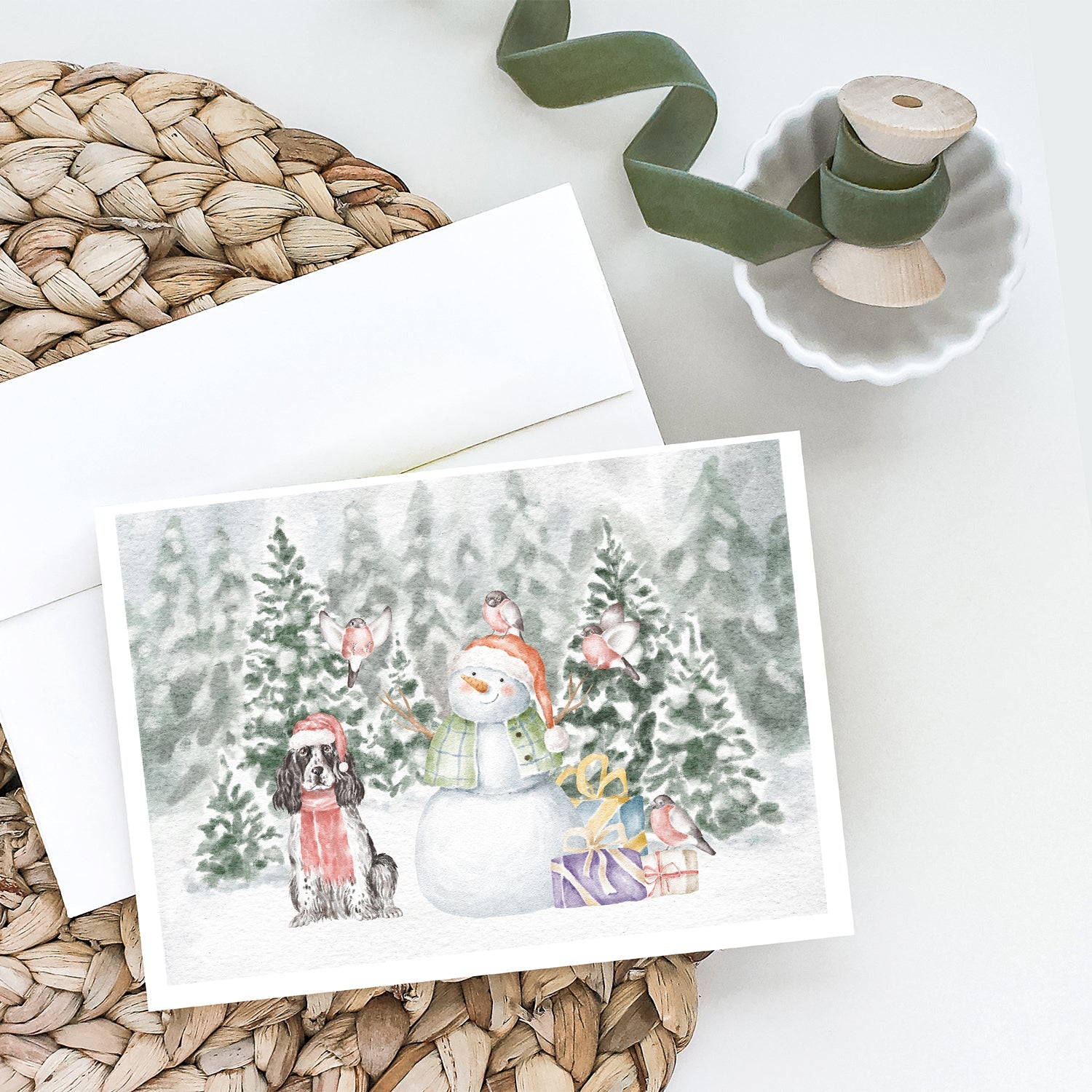 Cocker Spaniel Black and White Christmas Greeting Cards Pack of 8 Blank Cards with Envelopes Whimsical A7 Size 5x7