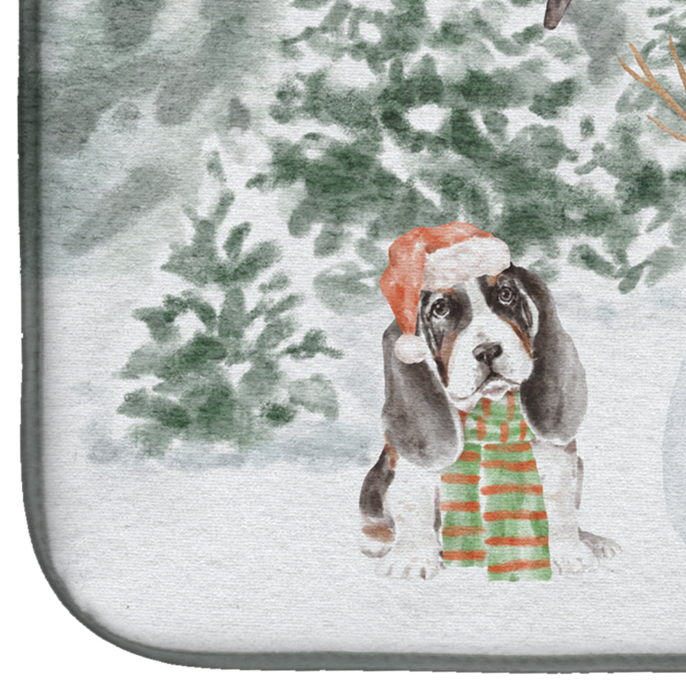 Basset Hound Puppy Tricolor Christmas Dish Drying Mat Absorbent Dish Drying Mat Pad for Kitchen Counter Dish Drainer Mat for Countertop, 14 x 21", Multicolor