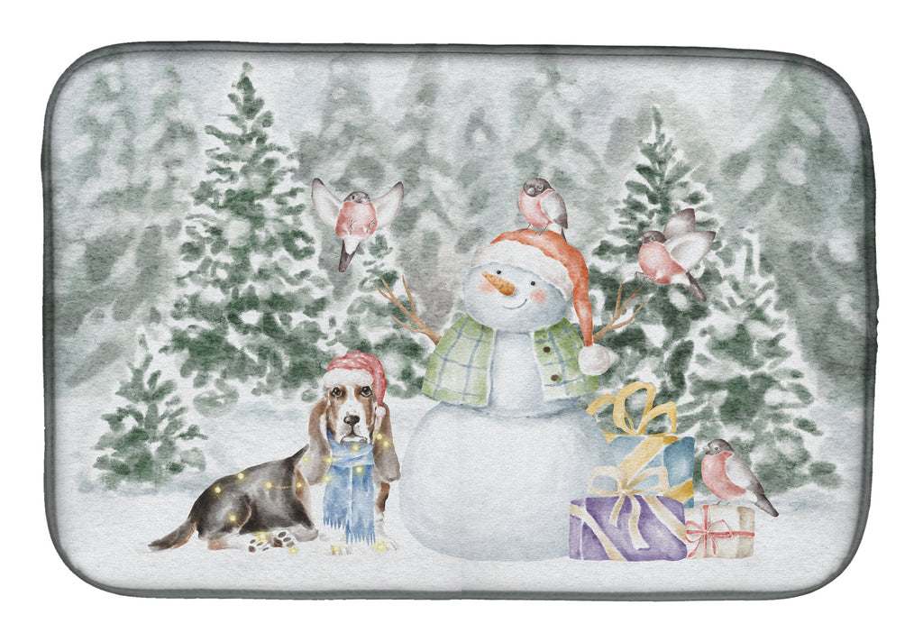 Basset Hound Tricolor Christmas Dish Drying Mat Absorbent Dish Drying Mat Pad for Kitchen Counter Dish Drainer Mat for Countertop, 14 x 21", Multicolor