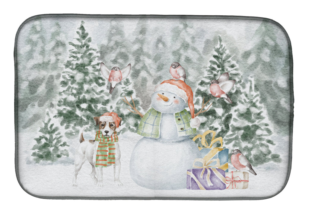 Jack Russell Terrier Tricolor Christmas Dish Drying Mat Absorbent Dish Drying Mat Pad for Kitchen Counter Dish Drainer Mat for Countertop, 14 x 21", Multicolor