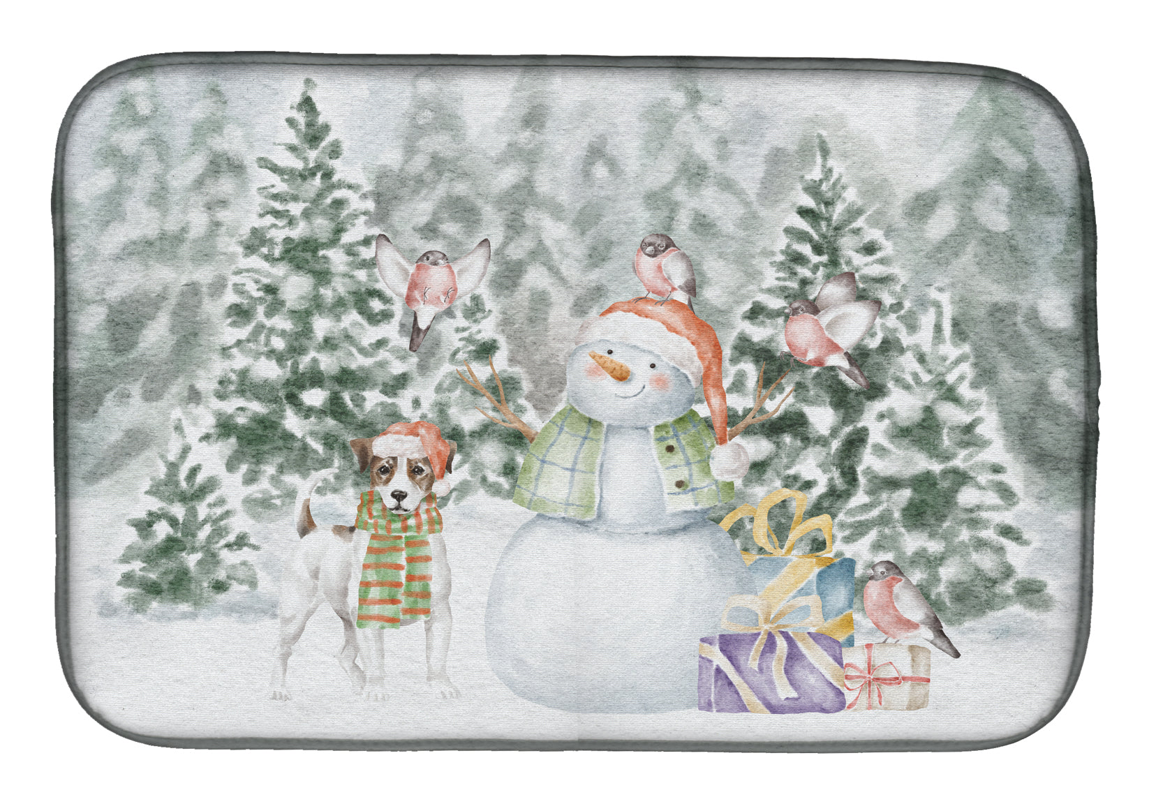 Jack Russell Terrier Tricolor Christmas Dish Drying Mat Absorbent Dish Drying Mat Pad for Kitchen Counter Dish Drainer Mat for Countertop, 14 x 21", Multicolor