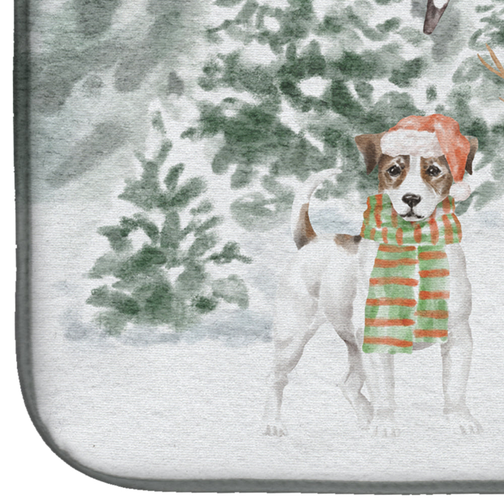 Jack Russell Terrier Tricolor Christmas Dish Drying Mat Absorbent Dish Drying Mat Pad for Kitchen Counter Dish Drainer Mat for Countertop, 14 x 21", Multicolor