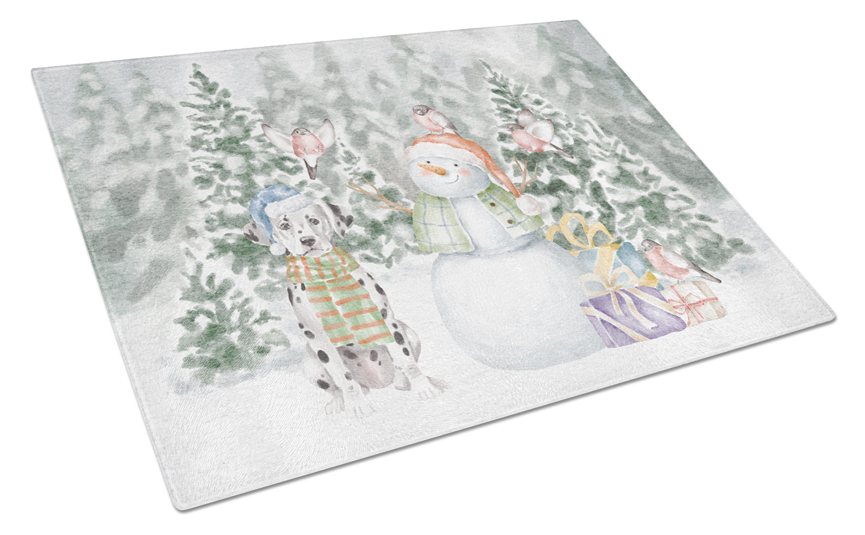 Dalmatian Christmas Cutting Board Tempered Glass Kitchen Cutting Surface, Heat Resistant Chopping, Non-Slip Feet, Food Prep & Serving