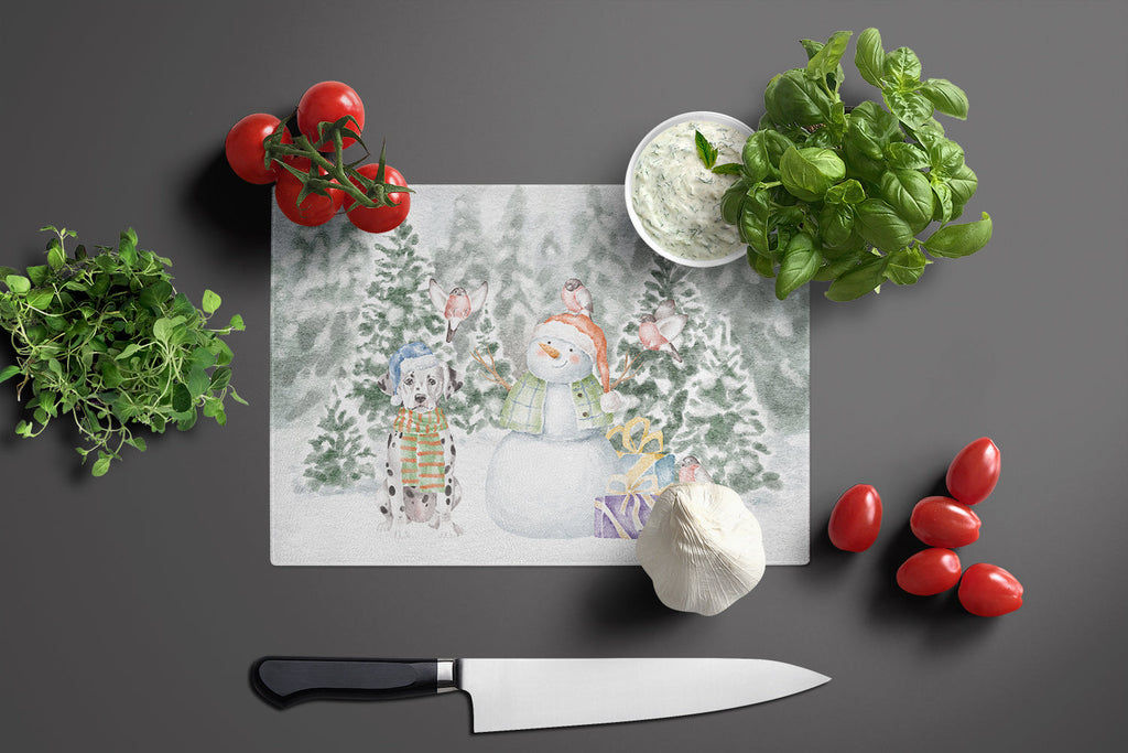 Dalmatian Christmas Cutting Board Tempered Glass Kitchen Cutting Surface, Heat Resistant Chopping, Non-Slip Feet, Food Prep & Serving