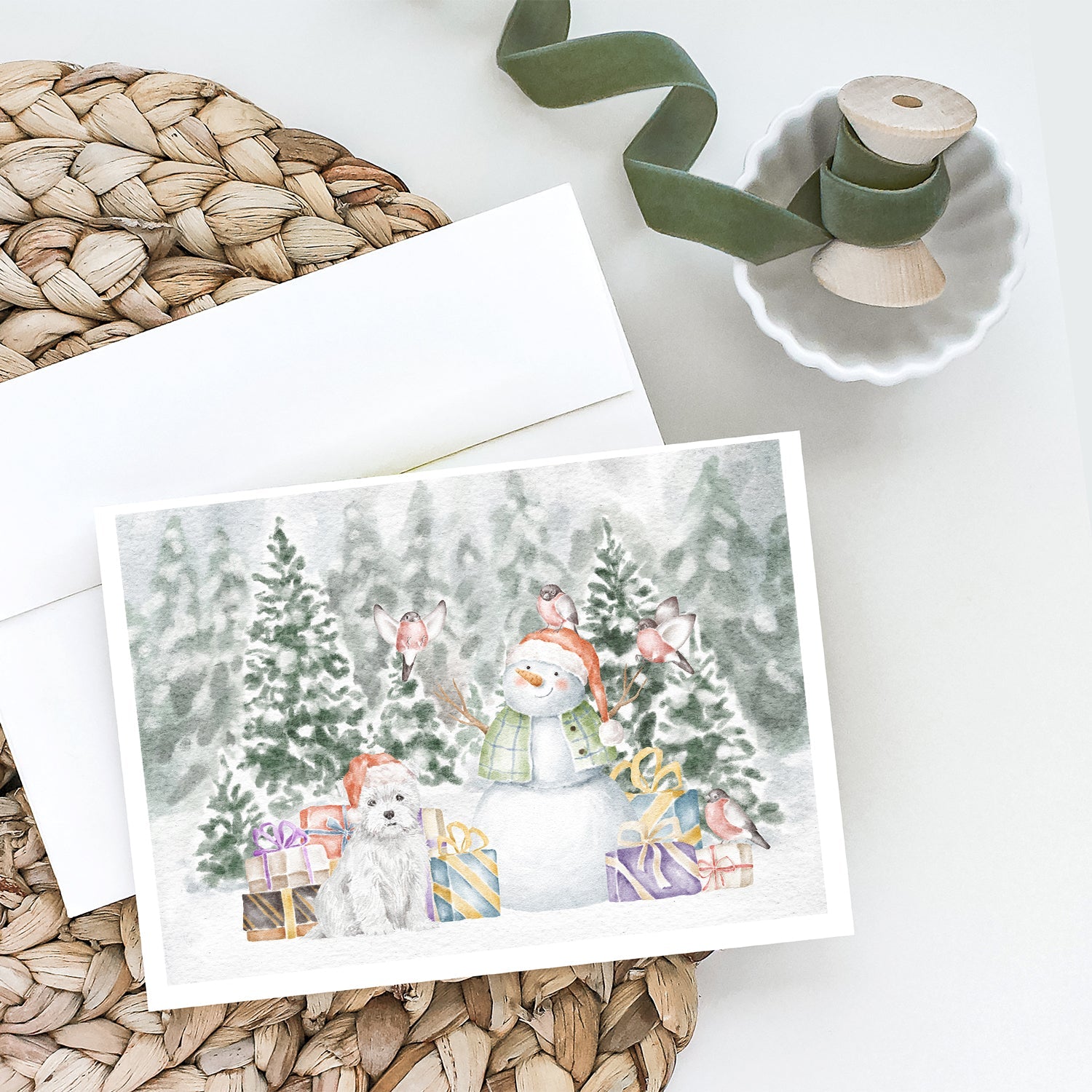 West Highland White Terrier Christmas Greeting Cards Pack of 8 Blank Cards with Envelopes Whimsical A7 Size 5x7