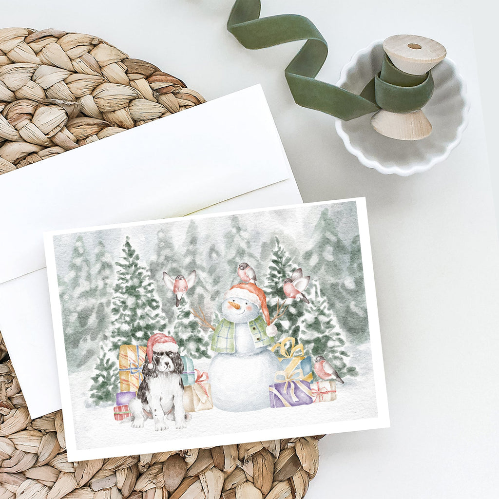 English Springer Spaniel Black and White Christmas Greeting Cards Pack of 8 Blank Cards with Envelopes Whimsical A7 Size 5x7