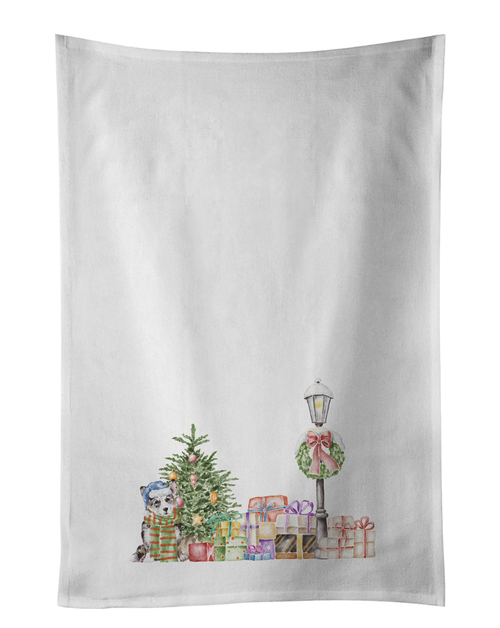 Corgi Tricolor and Puppy with Christmas Wonderland Kitchen Towel Set of 2 White Dish Towels Decorative Bathroom Hand towel for Hand, Face, Hair, Yoga, Tea, Dishcloth, 19 X 28", White