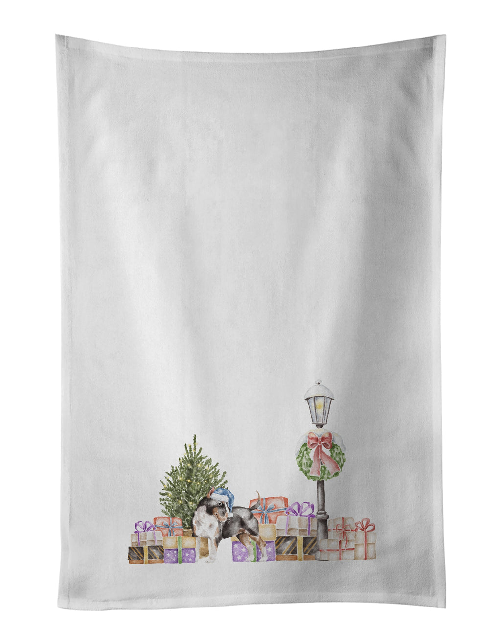 Bull Terrier Tricolor with Christmas Wonderland Kitchen Towel Set of 2 White Dish Towels Decorative Bathroom Hand towel for Hand, Face, Hair, Yoga, Tea, Dishcloth, 19 X 28", White