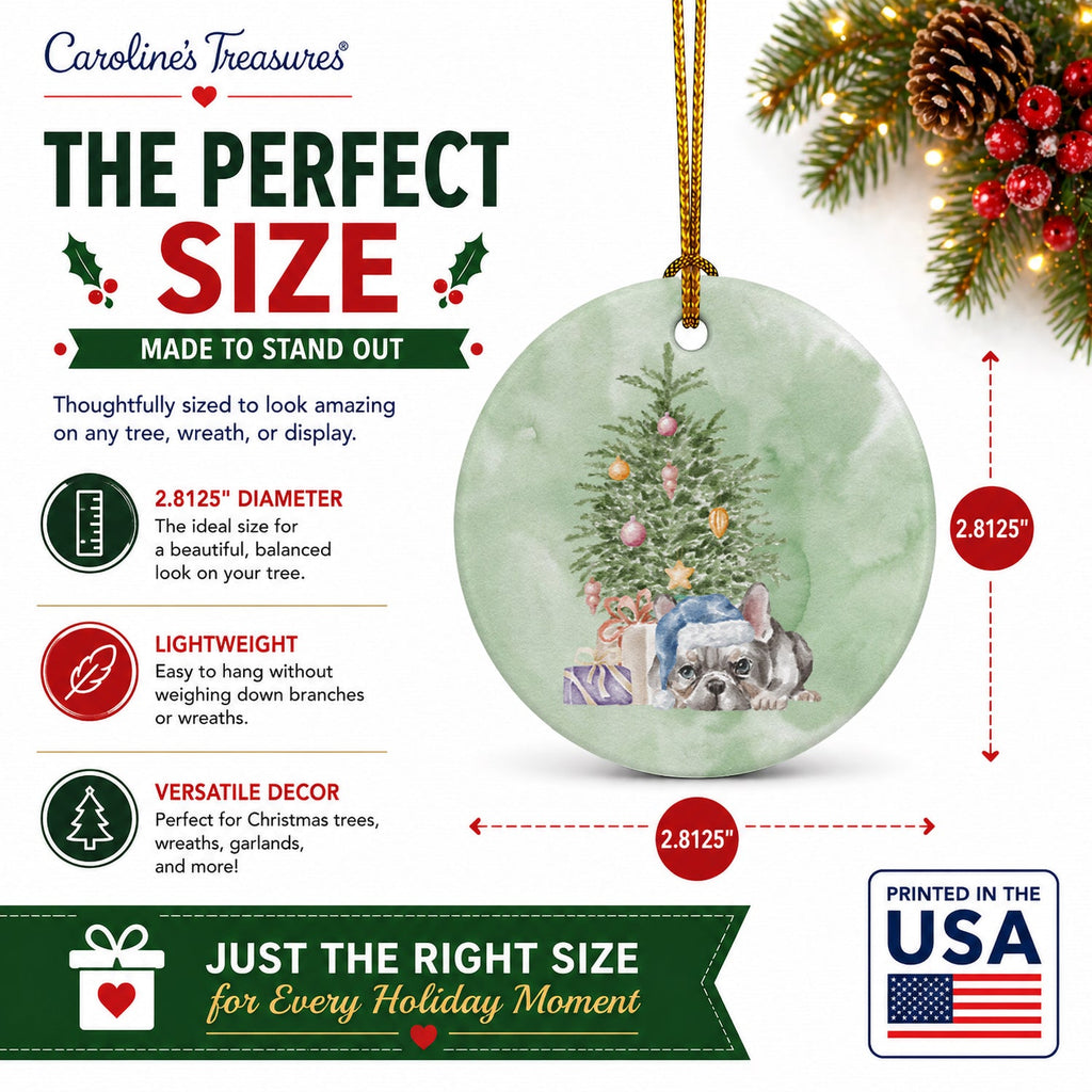 French Bulldog Black #1 Christmas Presents and Tree Ceramic Ornament Christmas Tree Hanging Decorations for Home Christmas Holiday, Party, Gift, 3 in, Multicolor