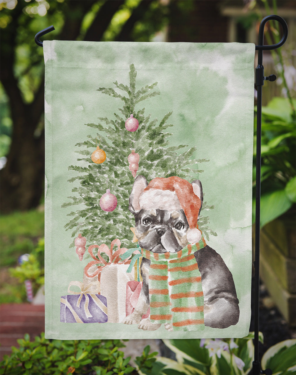 French Bulldog Black #2 Christmas Presents and Tree Garden Flag Mailbox Decorative Yard Banner Outside Patio Artwork for Flower Beds, Garden Size, Multicolor