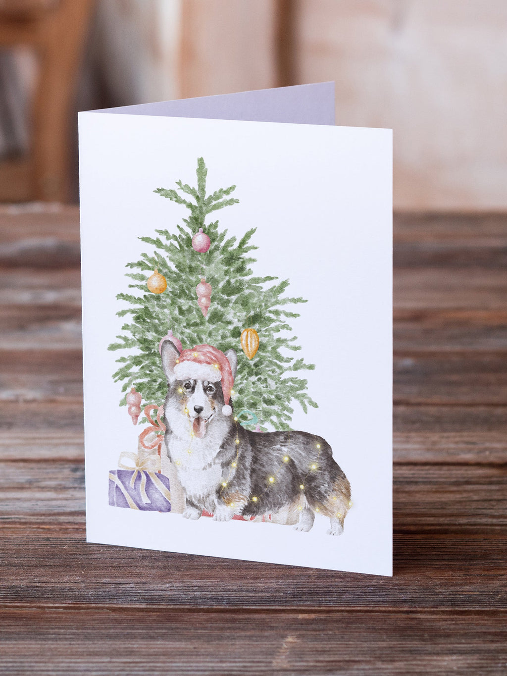 Corgi Pembroke Tricolor Christmas Presents and Tree Greeting Cards Pack of 8 Blank Cards with Envelopes Whimsical A7 Size 5x7