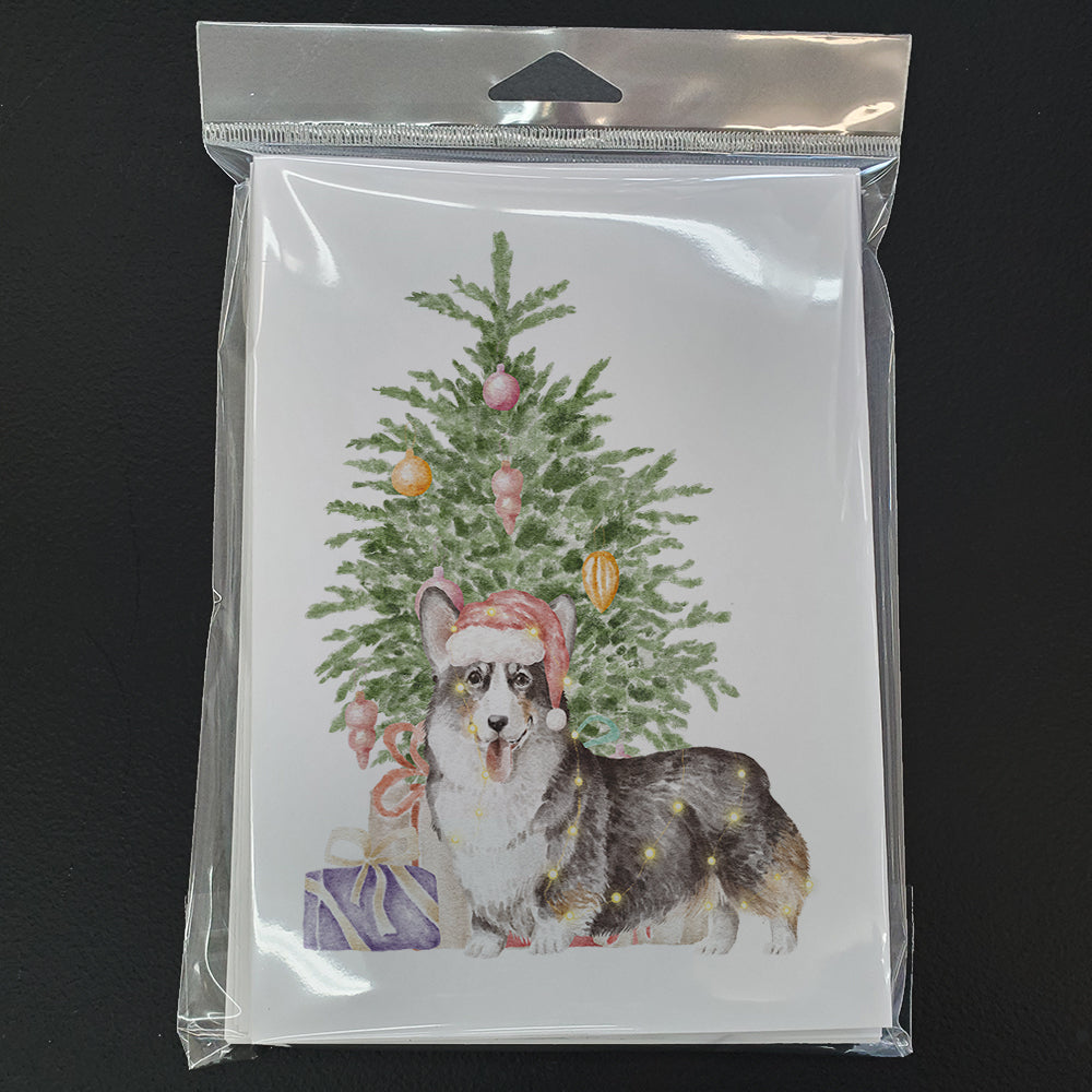 Corgi Pembroke Tricolor Christmas Presents and Tree Greeting Cards Pack of 8 Blank Cards with Envelopes Whimsical A7 Size 5x7