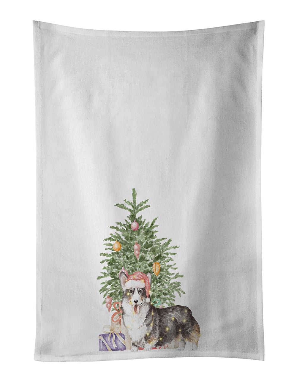 Corgi Pembroke Tricolor Christmas Presents and Tree Kitchen Towel Set of 2 White Dish Towels Decorative Bathroom Hand towel for Hand, Face, Hair, Yoga, Tea, Dishcloth, 19 X 28", White