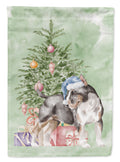 Bull Terrier Tricolor Christmas Presents and Tree House Flag 28x40 Porch Sleeve Pole Decorative Outside Yard Banner Artwork Wall Hanging, Polyester