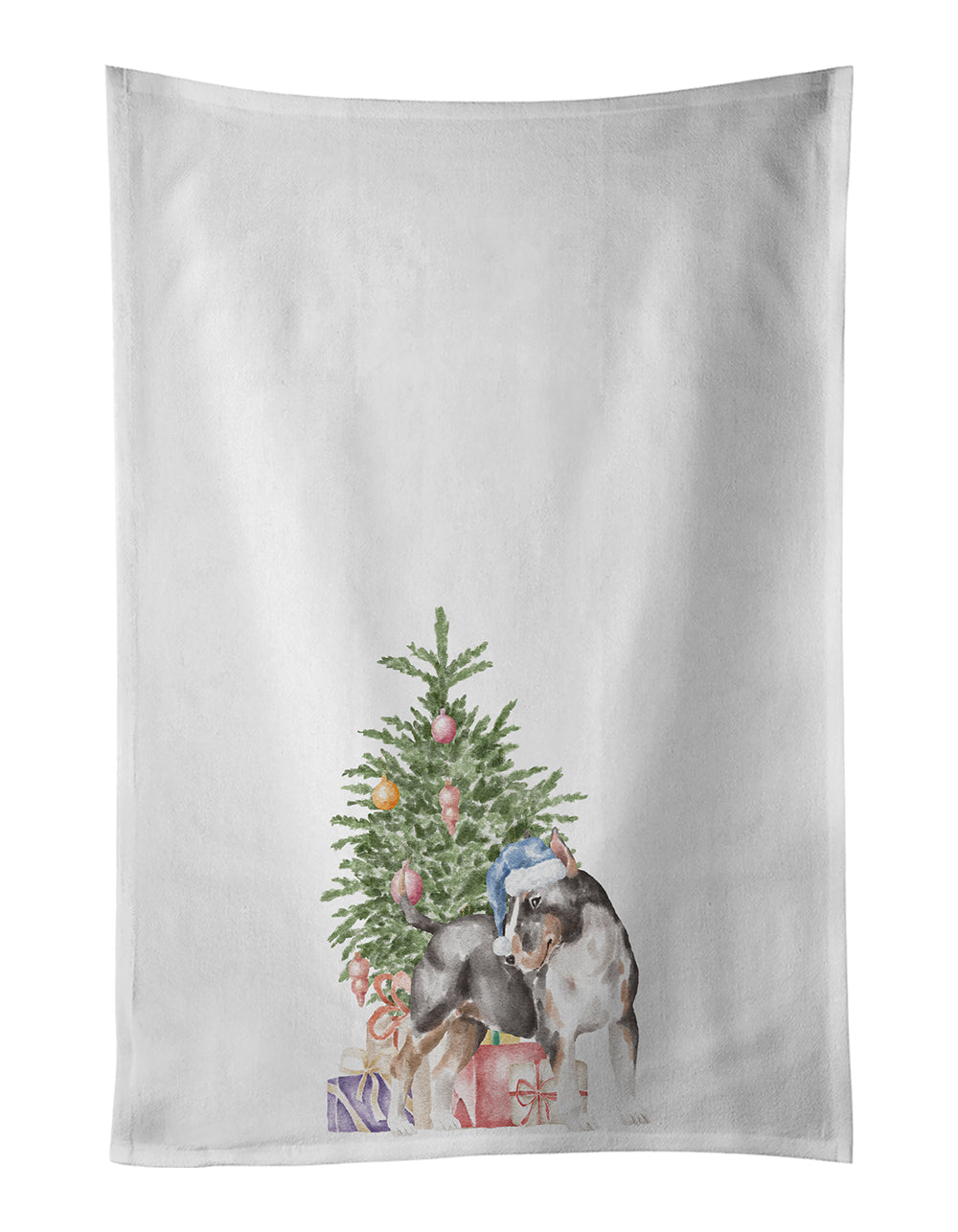 Bull Terrier Tricolor Christmas Presents and Tree Kitchen Towel Set of 2 White Dish Towels Decorative Bathroom Hand towel for Hand, Face, Hair, Yoga, Tea, Dishcloth, 19 X 28", White
