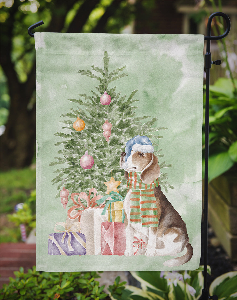 Beagle Christmas Presents and Tree Garden Flag Mailbox Decorative Yard Banner Outside Patio Artwork for Flower Beds, Garden Size, Multicolor