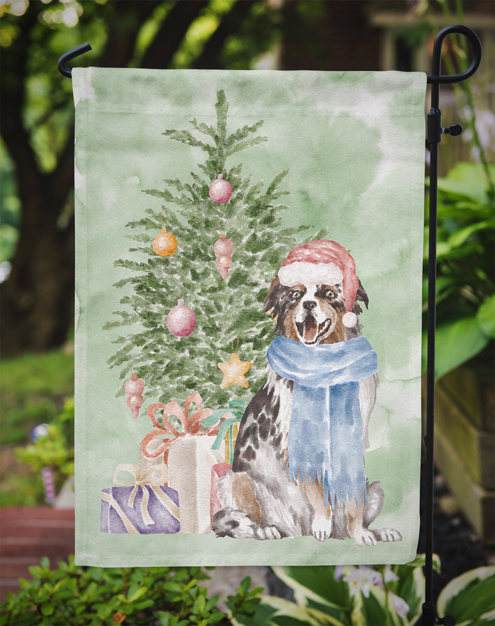 Australian Shepherd Christmas Presents and Tree Garden Flag Mailbox Decorative Yard Banner Outside Patio Artwork for Flower Beds, Garden Size, Multicolor