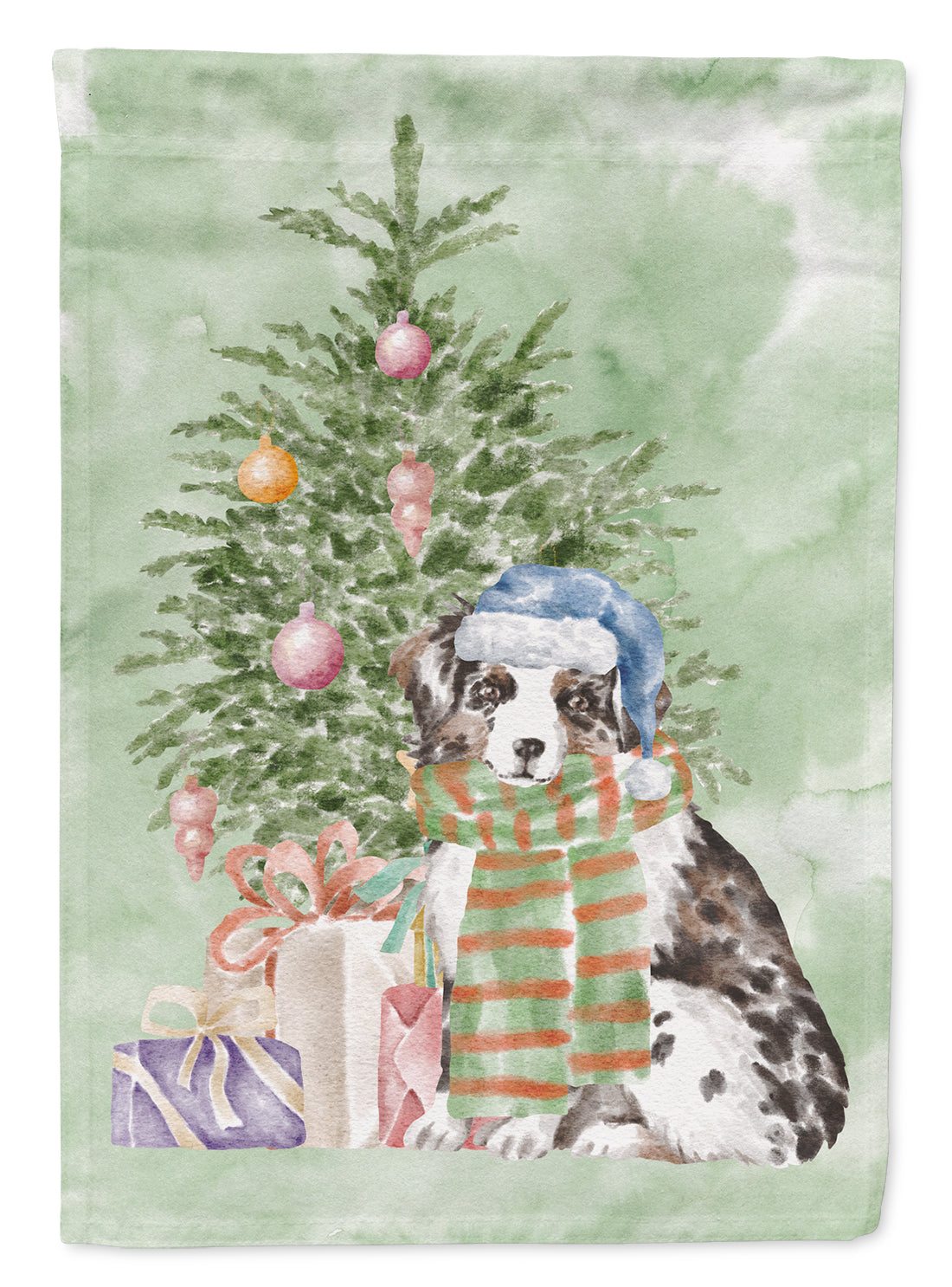 Australian Shepherd Puppy Christmas Presents and Tree Garden Flag Mailbox Decorative Yard Banner Outside Patio Artwork for Flower Beds, Garden Size, Multicolor