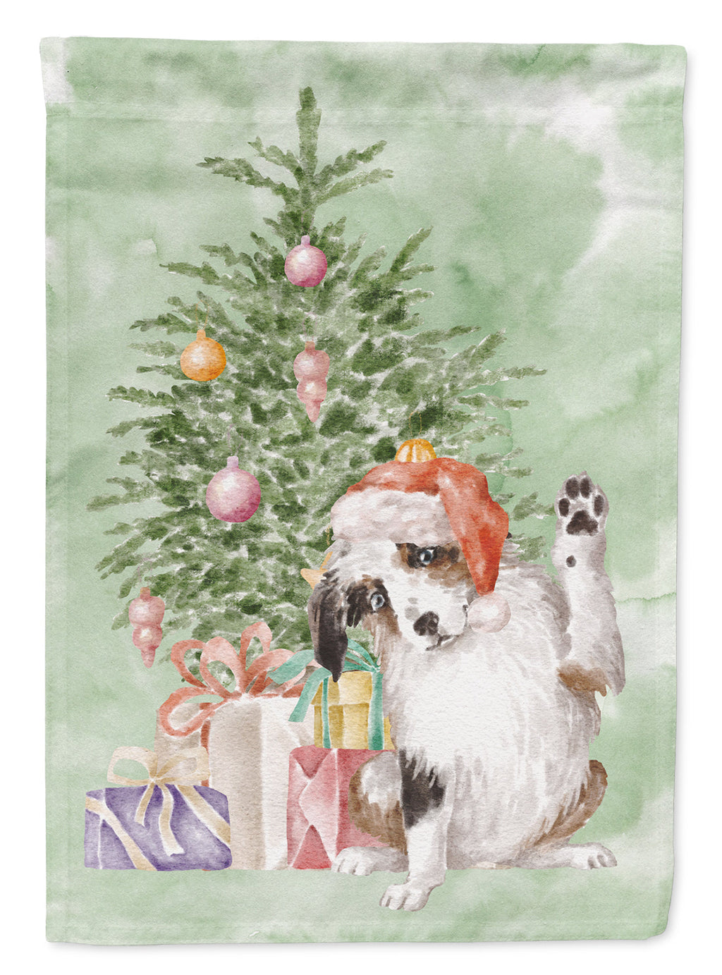 Australian Shepherd High Five Christmas Presents and Tree Garden Flag Mailbox Decorative Yard Banner Outside Patio Artwork for Flower Beds, Garden Size, Multicolor