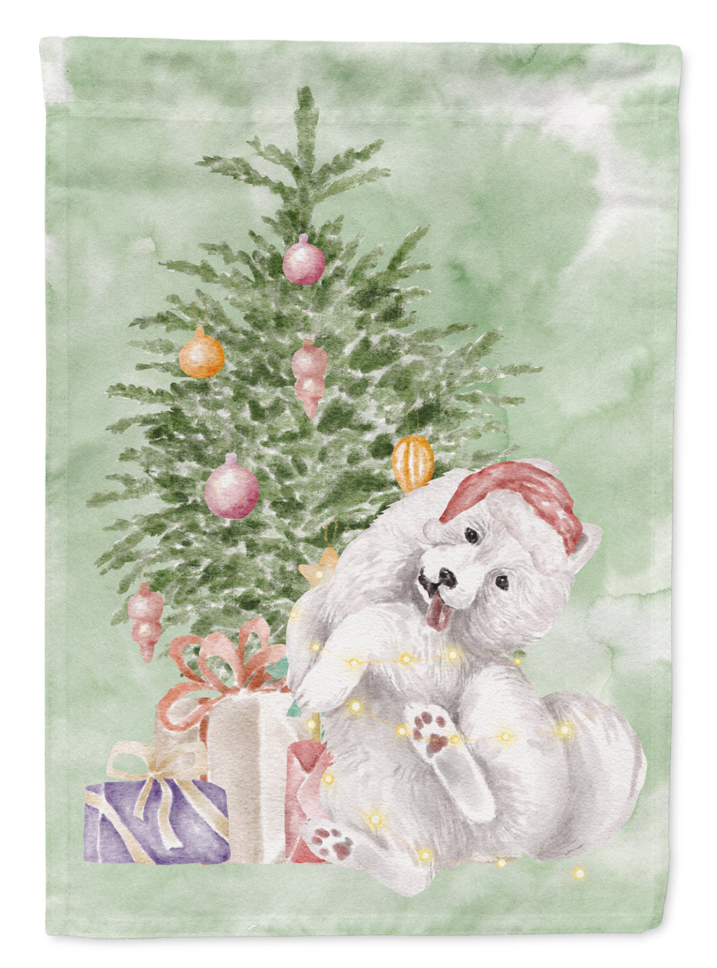 Samoyed Caught Up Christmas Presents and Tree Garden Flag Mailbox Decorative Yard Banner Outside Patio Artwork for Flower Beds, Garden Size, Multicolor