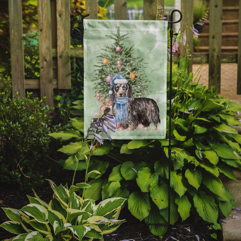 Dachshund Longhair Black Tan Christmas Presents and Tree Garden Flag Mailbox Decorative Yard Banner Outside Patio Artwork for Flower Beds, Garden Size, Multicolor