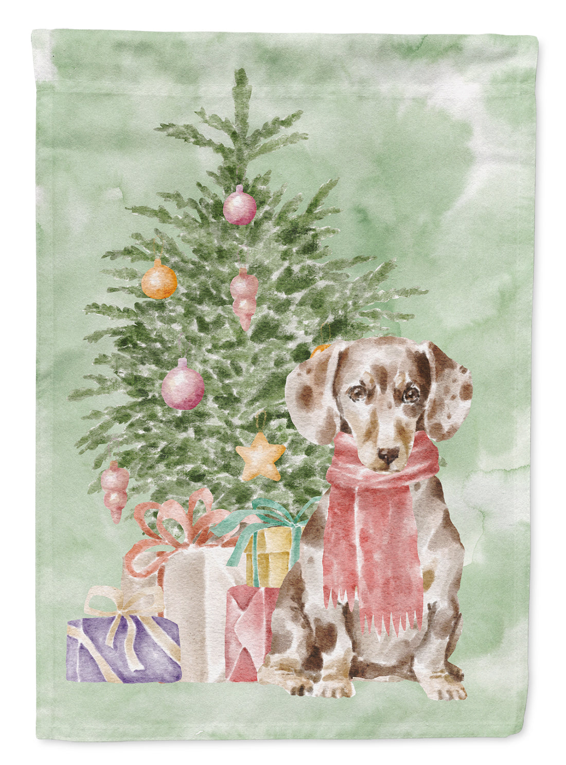 Dachshund Chocolate Piebald Dapple  Christmas Presents and Tree Garden Flag Mailbox Decorative Yard Banner Outside Patio Artwork for Flower Beds, Garden Size, Multicolor