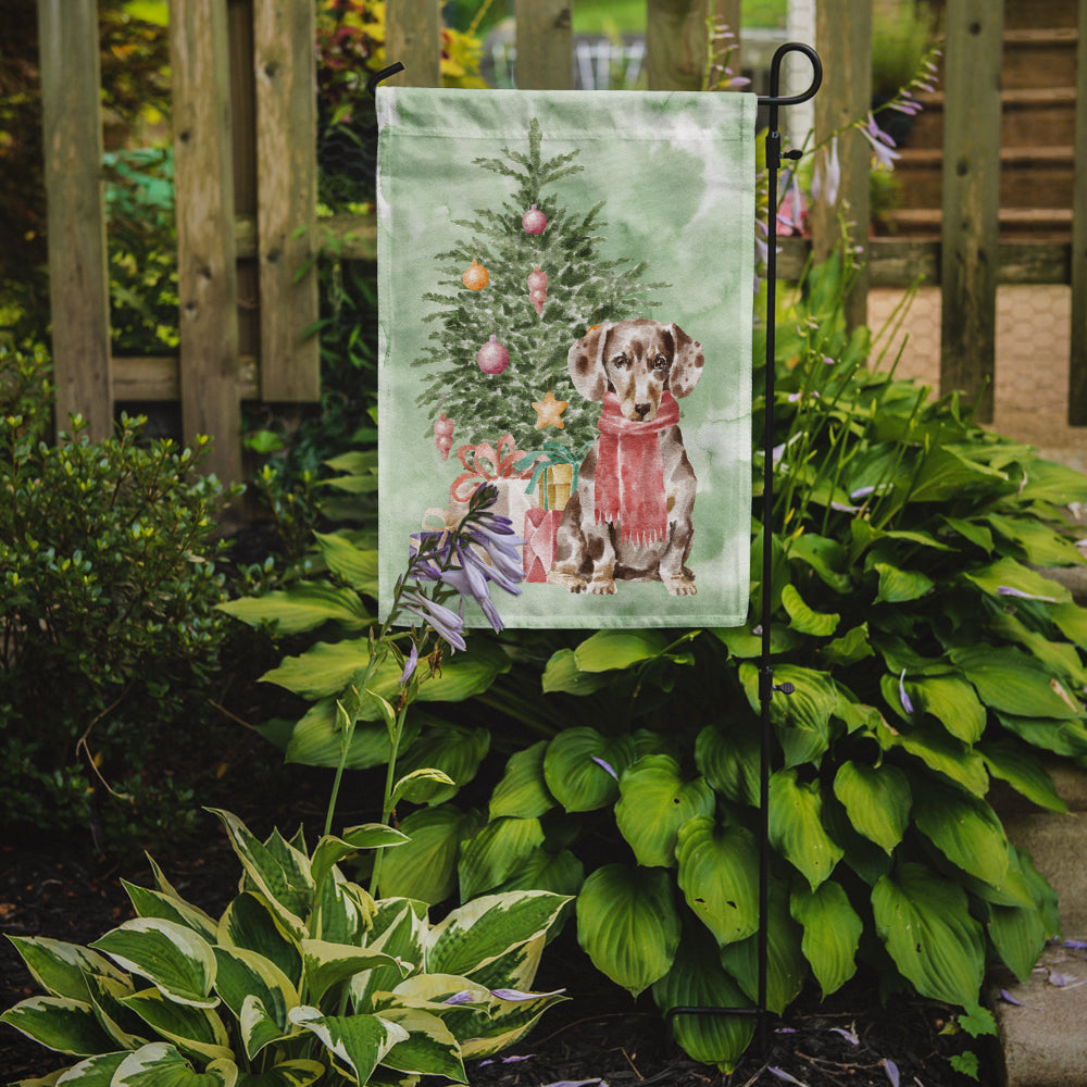 Dachshund Chocolate Piebald Dapple  Christmas Presents and Tree Garden Flag Mailbox Decorative Yard Banner Outside Patio Artwork for Flower Beds, Garden Size, Multicolor