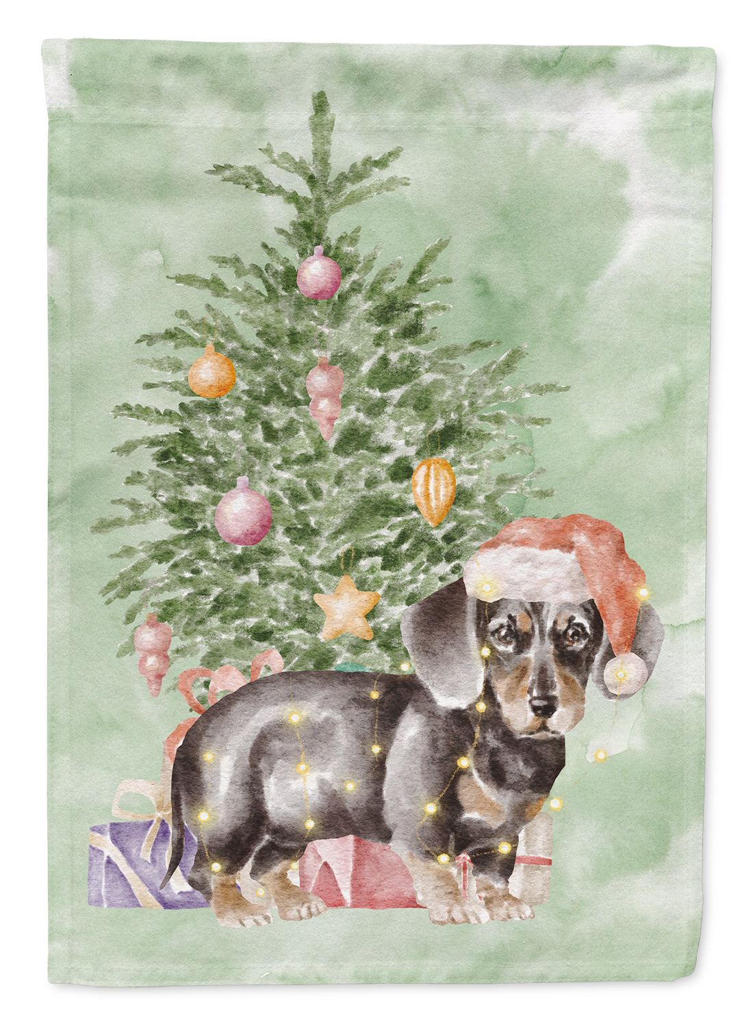 Dachshund Black Tan Puppy Christmas Presents and Tree Garden Flag Mailbox Decorative Yard Banner Outside Patio Artwork for Flower Beds, Garden Size, Multicolor