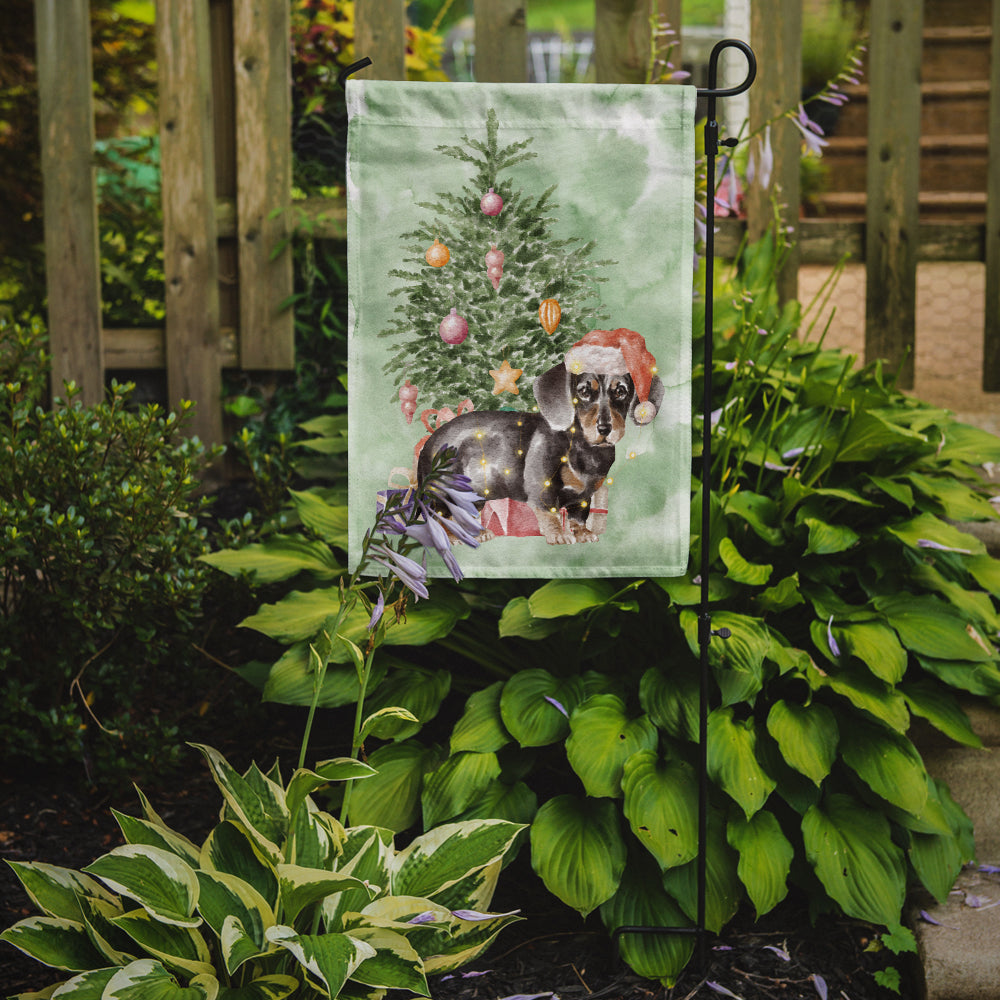 Dachshund Black Tan Puppy Christmas Presents and Tree Garden Flag Mailbox Decorative Yard Banner Outside Patio Artwork for Flower Beds, Garden Size, Multicolor