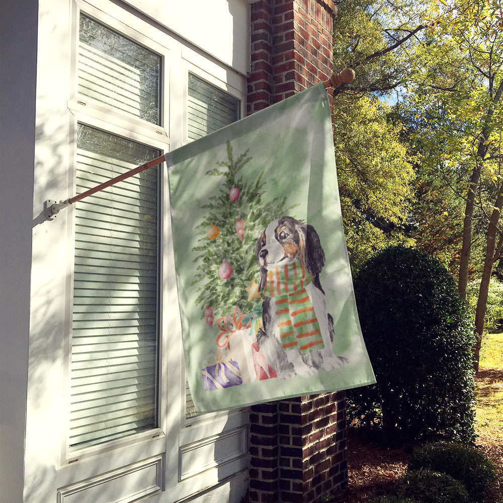 Cavalier Spaniel Tricolor Christmas Presents and Tree House Flag 28x40 Porch Sleeve Pole Decorative Outside Yard Banner Artwork Wall Hanging, Polyester