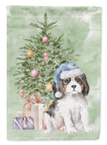 Cavalier Spaniel Tricolor Puppy Christmas Presents and Tree House Flag 28x40 Porch Sleeve Pole Decorative Outside Yard Banner Artwork Wall Hanging, Polyester